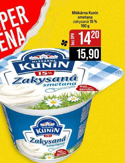 Mlékárna Kunín smetana zakysaná 15% 190 g