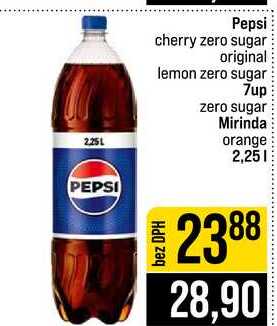 Pepsi cherry zero sugar original lemon zero sugar 7up zero sugar Mirinda orange 2,25l