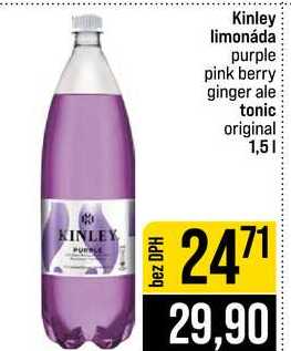 Kinley limonáda purple pink berry ginger ale tonic original 1,5l