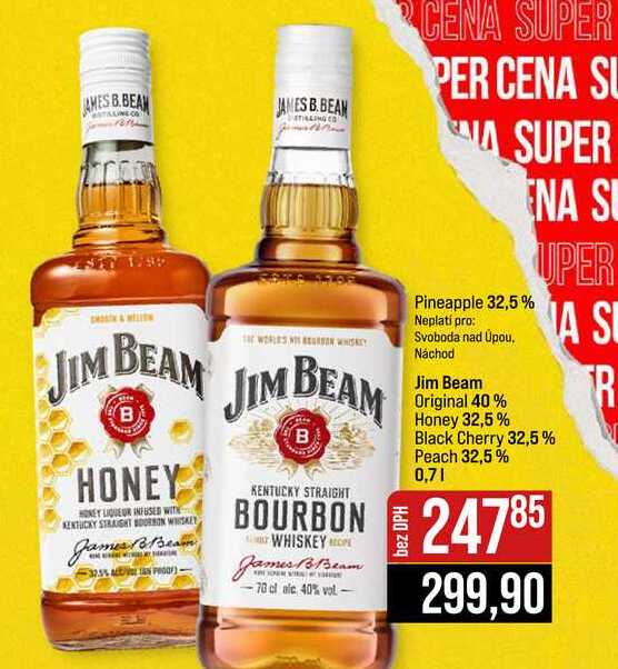 Jim Beam Original 40% Honey 32,5% Black Cherry 32,5% Peach 32,5% 0,7l