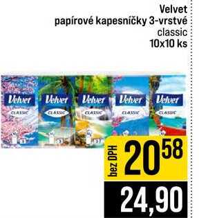 Velvet papírové kapesníčky 3-vrstvé classic 10x10 ks