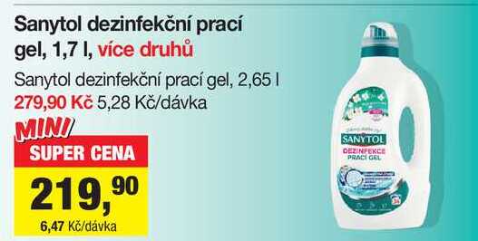 Sanytol dezinfekční prací gel, 1,7 l