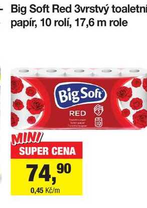Big Soft Red 3vrstvý toaletní papír, 10 rolí, 17,6 m role