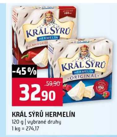 KRÁL SÝRŮ HERMELÍN 120 g vybrané druhy