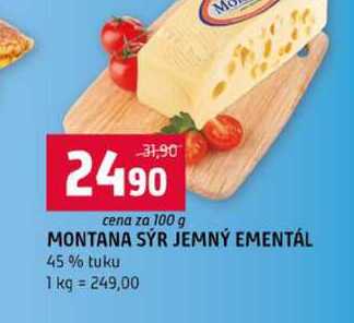 MONTANA SÝR JEMNÝ EMENTÁL 45% tuku 100g