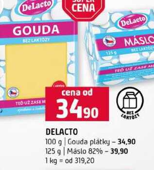 DELACTO 100 g Gouda plátky 125 g Máslo 82%  v akci