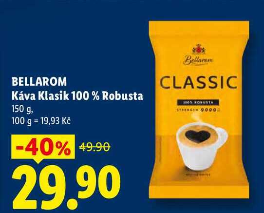 BELLAROM Káva Klasik 100 % Robusta, 150 g v akci