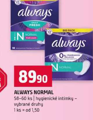 ALWAYS NORMAL NORMAL 58-60 ks hygienické intimky vybrané druhy 