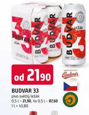 BUDVAR 33 pivo světlý ležák 0,5 l