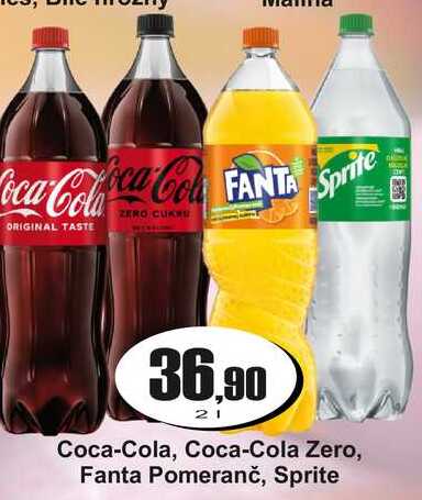 Coca-Cola, Coca-Cola Zero, Fanta Pomeranč, Sprite 2 L