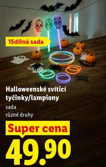 Halloweenské svíticí tyčinky/lampiony, sada různé druhy