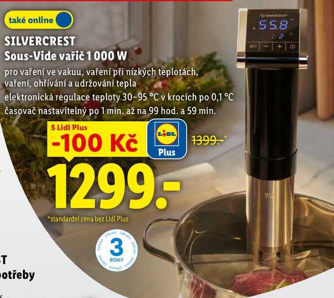 SILVERCREST Sous-Vide vařič 1 000 W, pro vaření ve vakuu, vaření při nízkých teplotách, vaření, ohřívání a udržování tepla elektronická regulace teploty 30-95 °C 