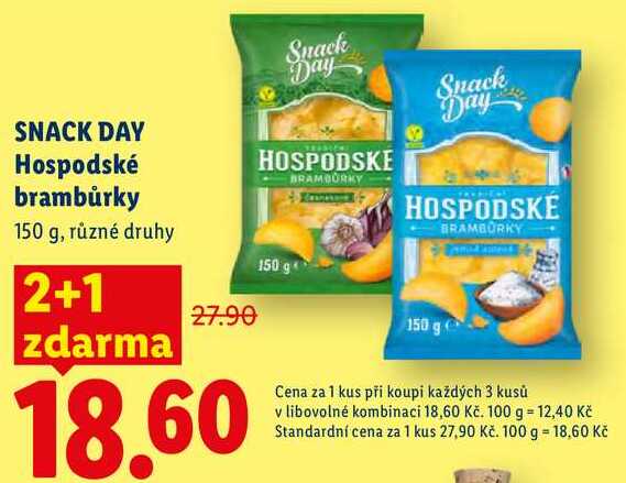 SNACK DAY Hospodské brambůrky, 150 g, různé druhy 