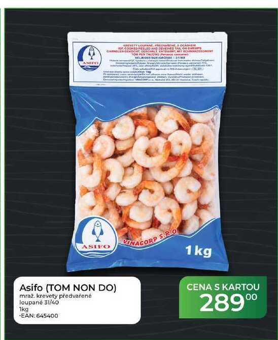 Asifo (TOM NON DO) mraž. krevety předvařené loupané 31/40 1kg
