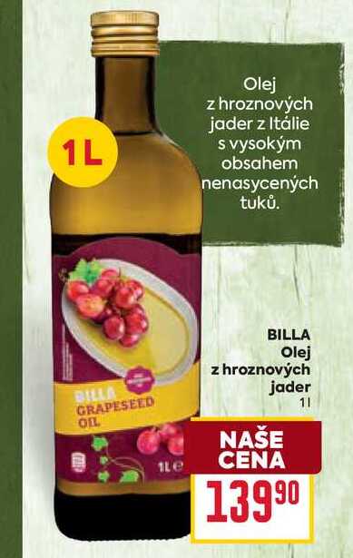 BILLA Olej z hroznových jader 1l