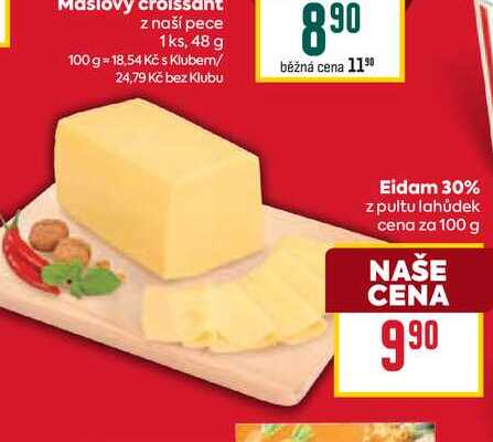 Eidam 30% z pultu lahůdek cena za 100 g