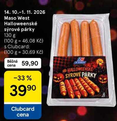 Maso West Halloweenské sýrové párky, 130 g  