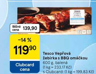 Tesco Vepřová žebírka s BBQ omáčkou, 600 g, balená