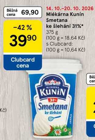 Mlékárna Kunín Smetana ke šlehání 31%, 375 g
