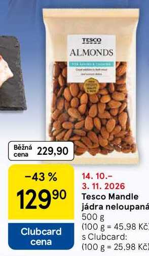 Tesco Mandle jádra neloupaná, 500 g