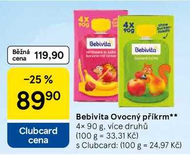 Bebivita Ovocný příkrm, 4x 90 g, více druhů