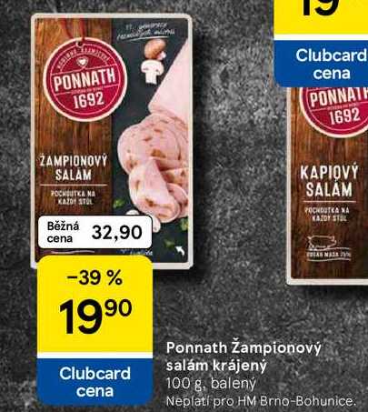 Ponnath Žampionový salám krájený, 100 g, balený