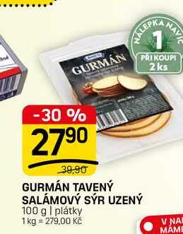 GURMÁN TAVENÝ SALÁMOVÝ SÝR UZENÝ 100 g | plátky 