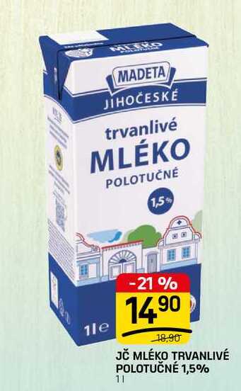 JČ MLÉKO TRVANLIVÉ POLOTUČNÉ 1,5% 1l