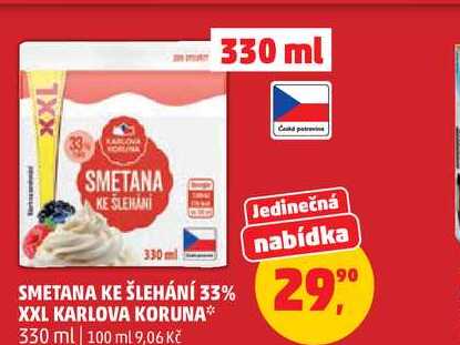 KARLOVA KORUNA SMETANA KE ŠLEHÁNÍ 33% 330 ml