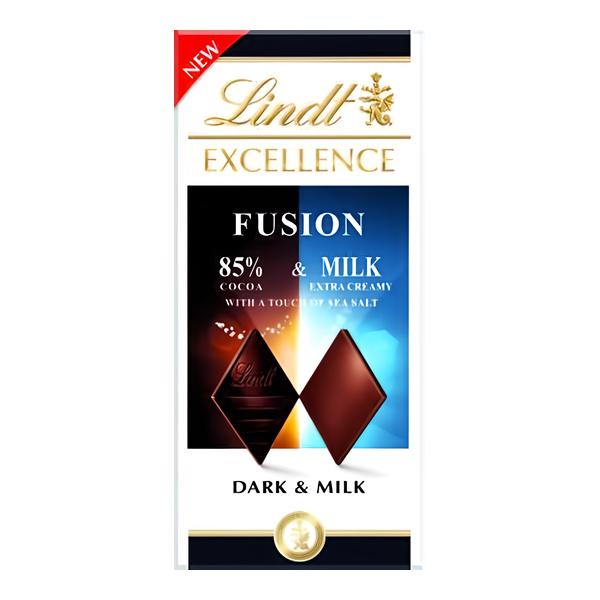 Lindt Excellence Fusion Hořká 85 % & Mléčná čokoláda s mořskou solí
