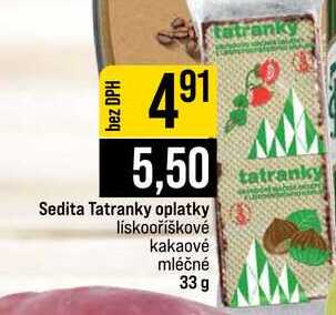 Sedita Tatranky oplatky liskooříškové kakaové mléčné 33 g