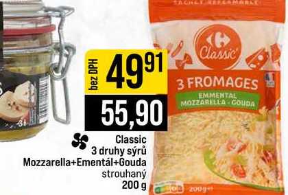 Classic 3 druhy sýrů Mozzarella+Ementál+Gouda strouhaný 200 g