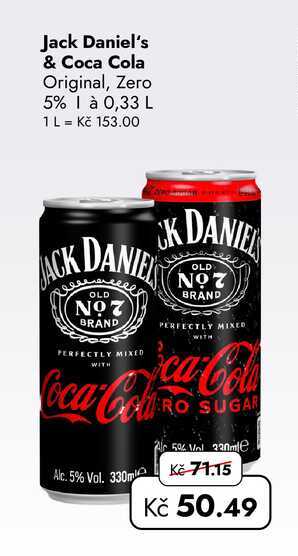 Jack Daniel's & Coca Cola Original, Zero 5% 0,33 L