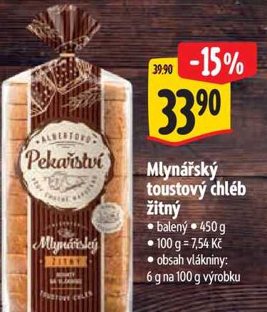   Mlynářský toustový chléb žitný  450 g
