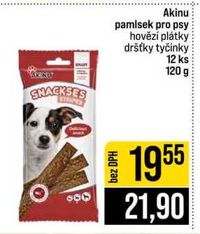 Akinu pamlsek pro psy hovězí plátky dršťky tyčinky 12 ks 120 g