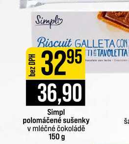 Simpl polomáčené sušenky v mléčné čokoládě 150 g