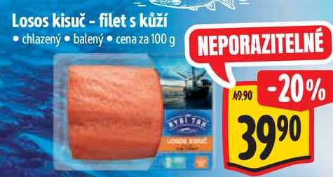 Losos kisuč - filet s kůží, cena za 100 g