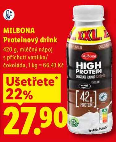 MILBONA Proteinový drink, 420 g, mléčný nápoj s příchutí vanilka/ čokoláda