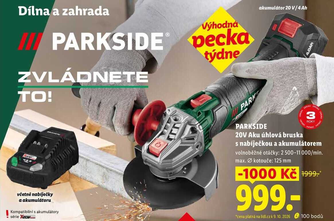 PARKSIDE 20V Aku úhlová bruska s nabíječkou a akumulátorem