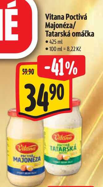Vitana Poctivá Majonéza/ Tatarská omáčka  425 ml  