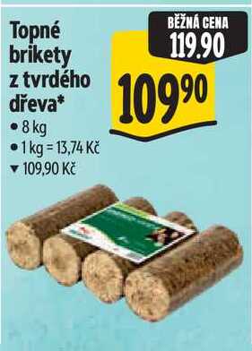 Topné brikety z tvrdého dřeva, 8 kg