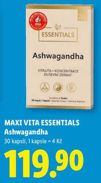 MAXI VITA ESSENTIALS Ashwagandha, 30 kapslí