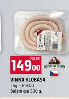 VINNÁ KLOBÁSA 1 kg Balení cca 500 g