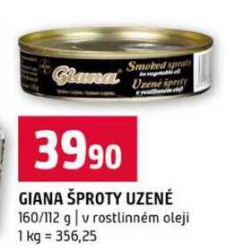 GIANA ŠPROTY UZENÉ 160/112 g v rostlinném oleji