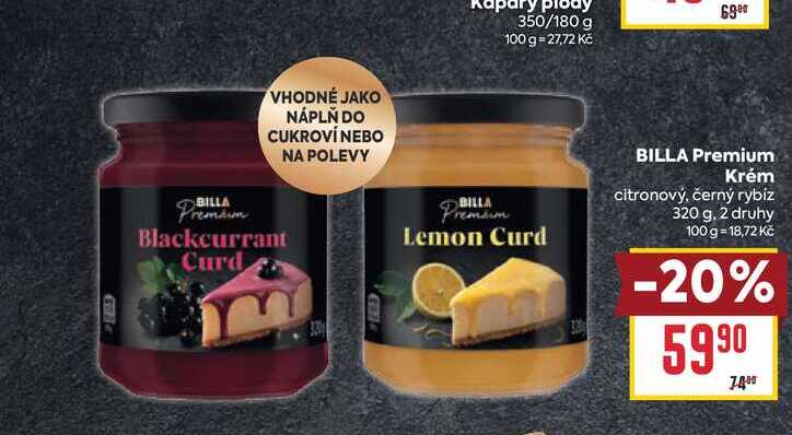 BILLA Premium Lemon Curd citronový, černý rybiz 320 g