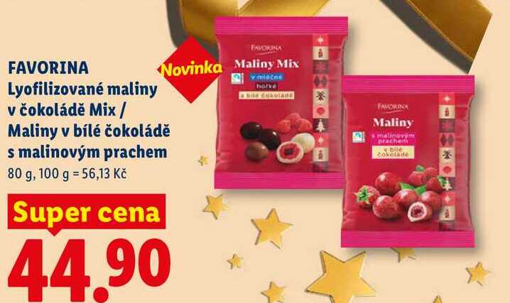 FAVORINA Lyofilizované maliny v čokoládě Mix / Maliny v bílé čokoládě s malinovým prachem, 80 g  