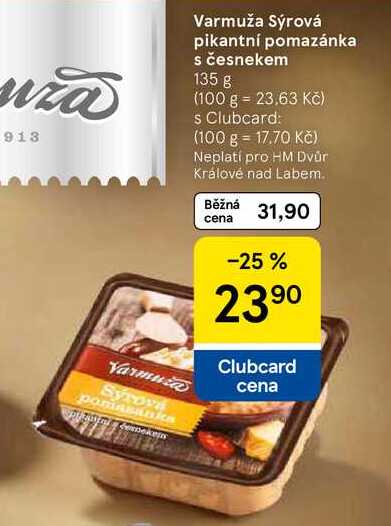 Varmuža Sýrová pikantní pomazánka s česnekem, 135 g