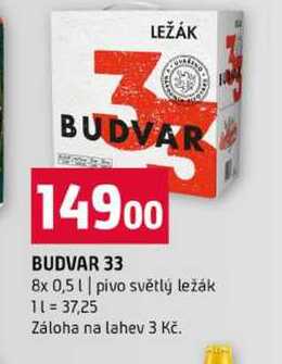 BUDVAR 33 8x 0,5l pivo světlý ležák