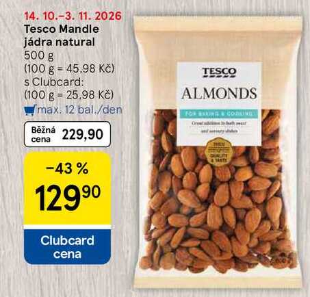 Tesco Mandle jádra natural, 500 g 