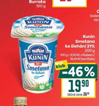 Kunín Smetana ke šlehání 31% 200 g 